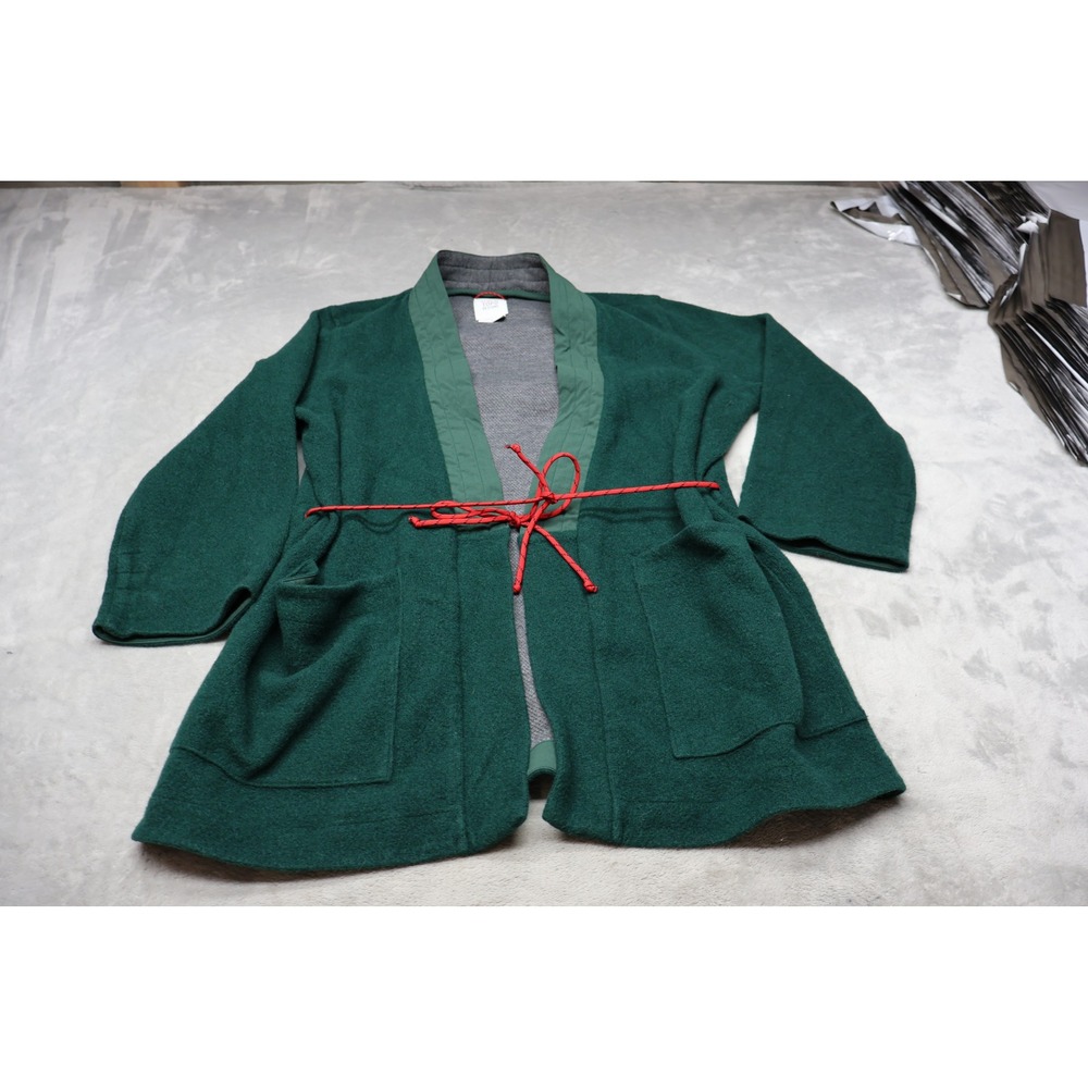 Topo Designs Sweater Women Medium Green Global Wrap Wool Blend Open Front Modern